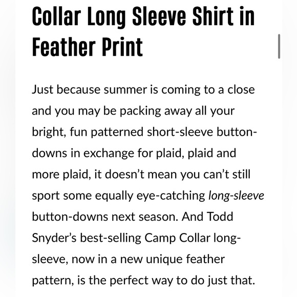 Todd Snyder Liberty Camp Collar Long Sleeve Shirt in Feather Print - Picture 9 of 9